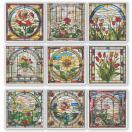 Sticker Collection de jardin de fleurs en faux vitrail