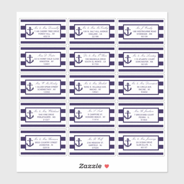 Sticker Collection de Mariages de la marine d'Ancres nauti (Feuille)
