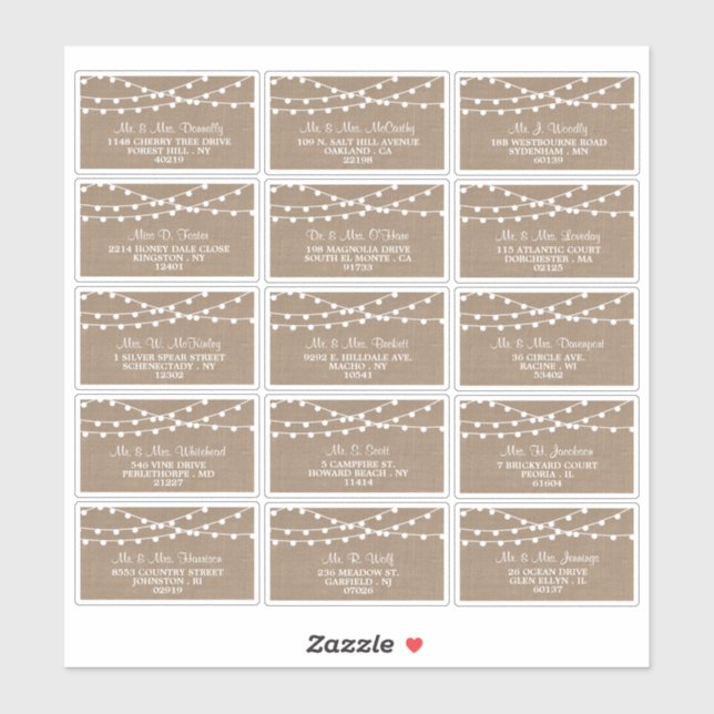 Sticker Collection de Mariages Rustic Burlap (Feuille)