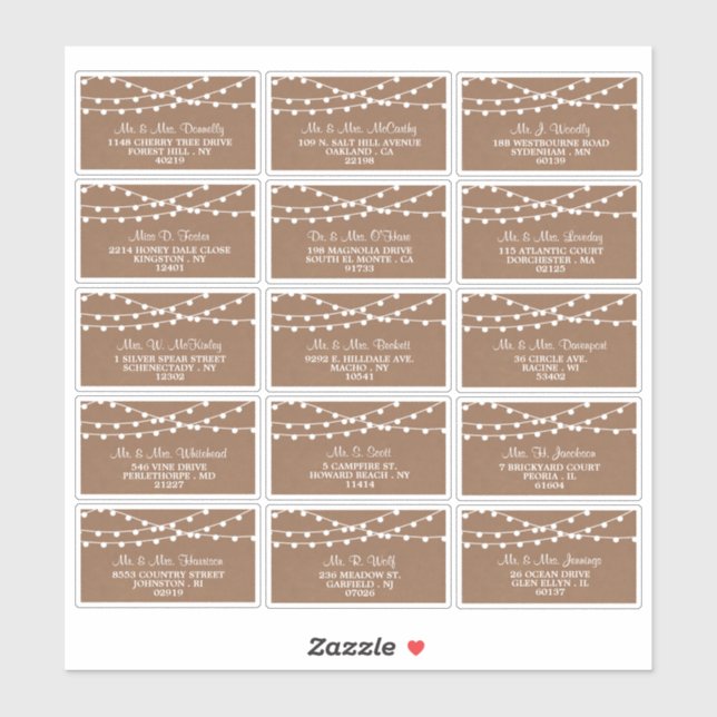 Sticker Collection de Mariages Rustic Kraft (Feuille)