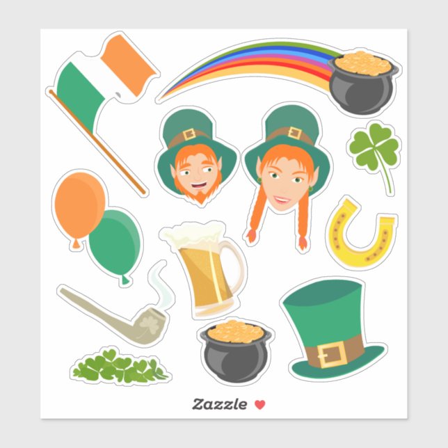 Sticker Collection de symboles irlandais de la Saint Patri (Feuille)