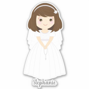 Sticker Communion Dove Brunette Girl