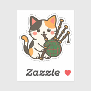 Sticker Conception amusante de chat calicot à la cornemuse