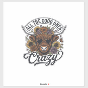 Sticker Conception de citation folle florale de vache des