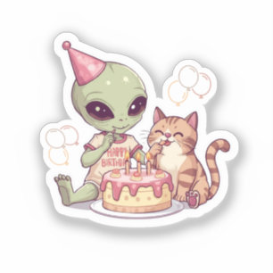 Sticker Conception de fête d'anniversaire d'alien mignon