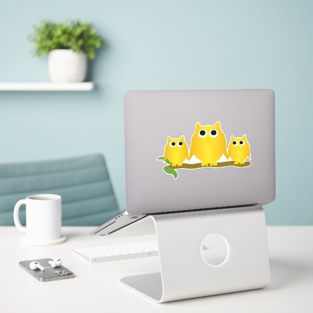 Sticker Conception de hiboux en or (Ordinateur portable sur le bureau)