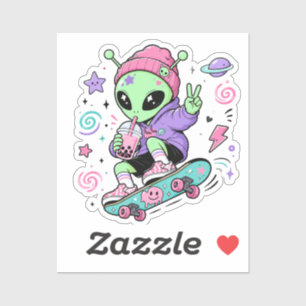Sticker Conception de thé à bulles Alien Skater Kawaii