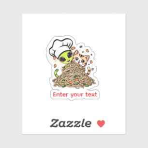 Sticker Conception personnalisée de ramen chat alien cuisi