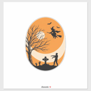 Sticker Conception Vectorielle Cimetière Lune Sorcière Hal