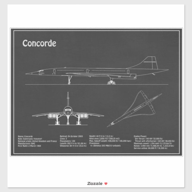 Sticker Concorde - Plan directeur de l'avion (Feuille)