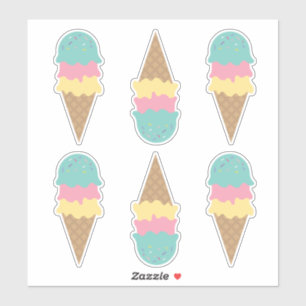 Sticker Cones de crème glacée rétro Vanille Turquoise Rose