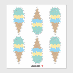 Sticker Cones de glace rétro bleu et vert