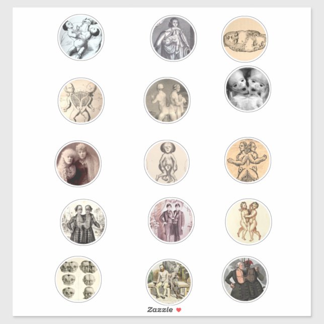 Sticker Conjoint Siamese Twins Sideshow Freaks Pics Art (Feuille)
