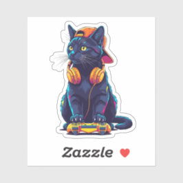 Sticker Cool Black Cat Gamer Halloween Design Éffrayant