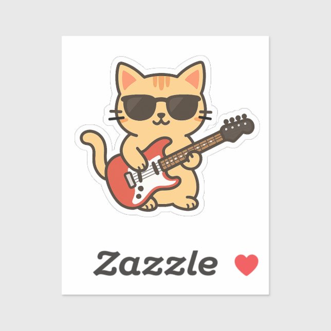 Sticker Cool Cat Electric Guitar (Feuille)