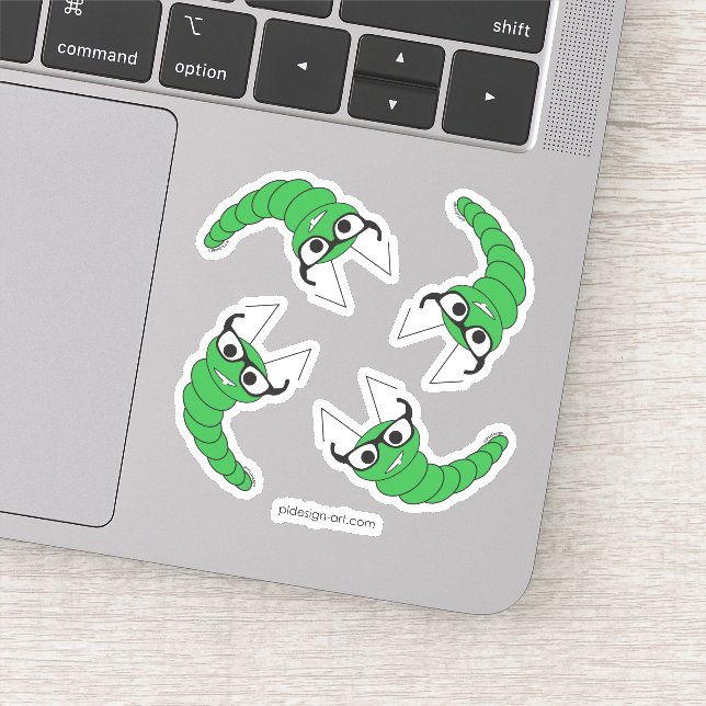 Sticker Cool drôle de chenille nerveuse avec lunettes (Détail)