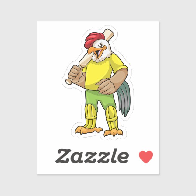 Sticker Coq en batteur avec batte de cricket (Feuille)