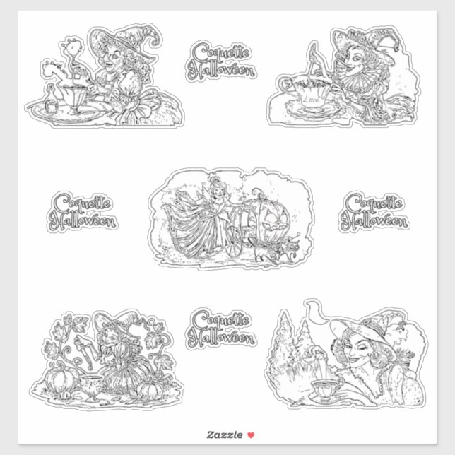 Sticker Coquette Halloween en noir et blanc version! (Feuille)