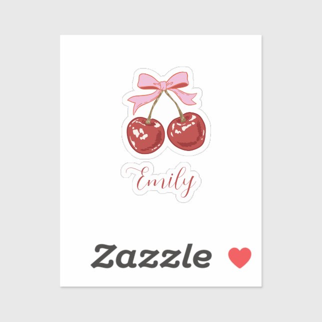 Sticker Coquette personnalisée Nom de la boîte de cerise (Feuille)
