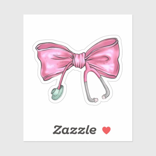 Sticker Coquette rose Infirmière Stethoscope Bow (Feuille)