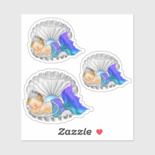 Sticker Coquille de sirène endormie violet sarcelle argent
