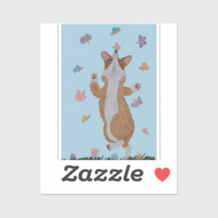 Sticker Corgi gallois dansant avec des papillons