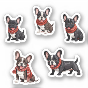 Sticker Cosy Christmas Red Scarf French Buldog Puppy Pack