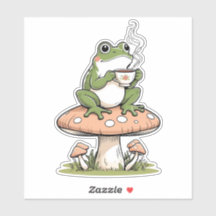 Cosy Frog Boire Thé sur Tabouret de Toadstool Stic
