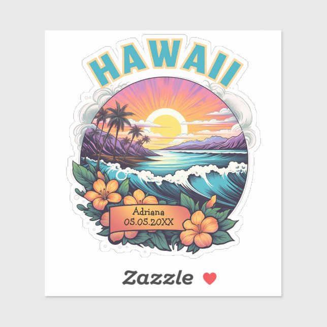Sticker Coucher de soleil à Hawaii Beach Mountains Plumeri (Feuille)