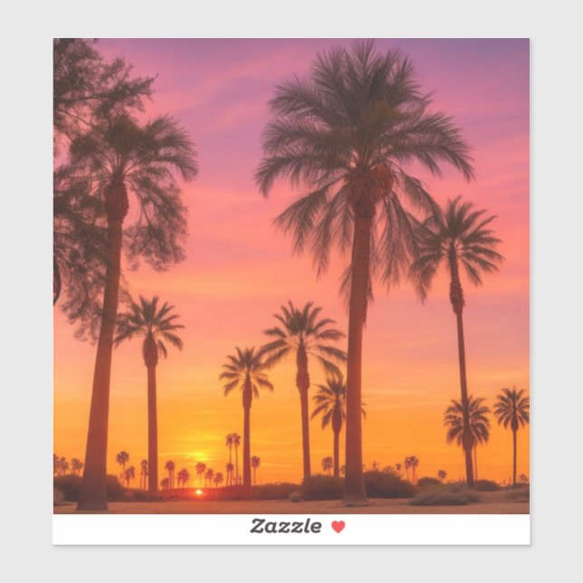 Sticker Coucher de soleil sur le palmier de Californie (Feuille)