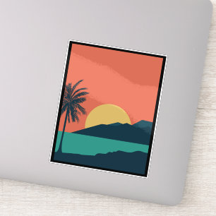 Sticker Coucher de soleil sur un palmier, Île, Art abstrai