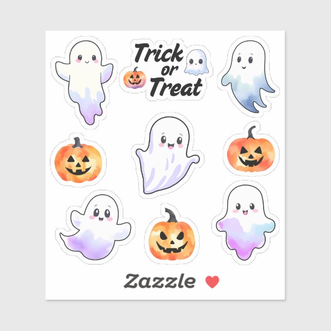 Sticker Couleur Citrouille de Fantôme mou et d'Halloween (Feuille)