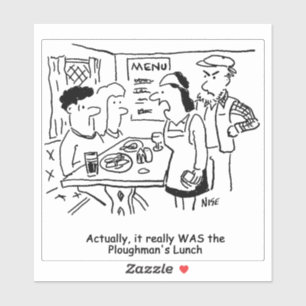 Sticker Country Pub Plowman's Lunch Cartoon.