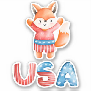 Sticker Coupe Coupe Coupe Cute Patriotique Fox Cus