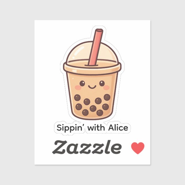 Sticker Coupe de Thé Cute Boba - Sticker personnal (Feuille)