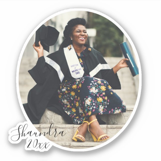 Sticker Coupe Personnalisé Photo Graduation Script (Devant)