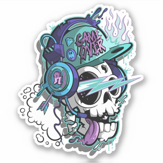 Sticker Coupe personnalisée du jeu sur le crâne (Devant)