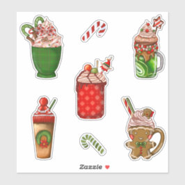 Sticker Coupes de café de Noël Cute Cups arrosées de crème