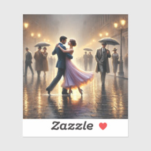 Sticker Couple dansant sous la pluie
