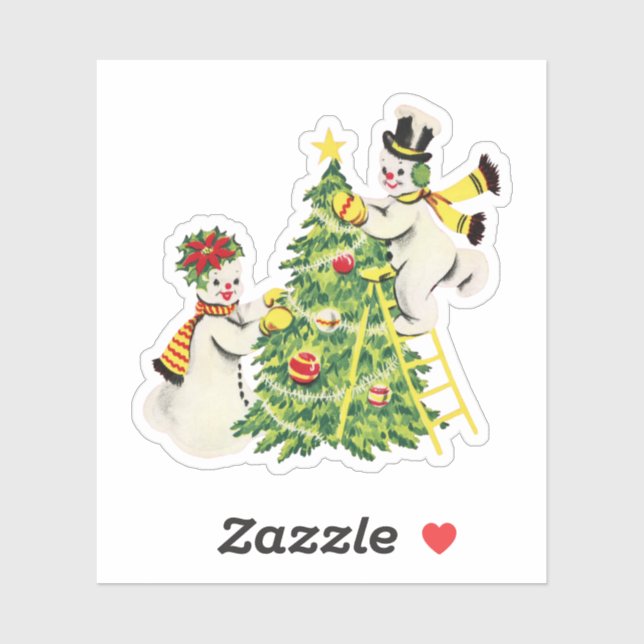 Sticker Couple de neige rétro Décorez l'arbre de Noël (Feuille)