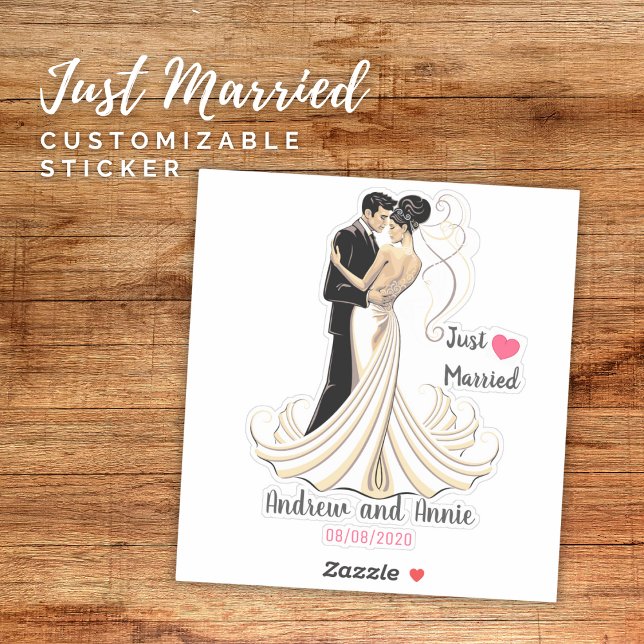 Sticker Couple Juste Marié Personnalisable (Just Married Customizable Couple Sticker)