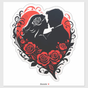 Sticker Couple s'étreignant dans un cœur rouge avec une ro