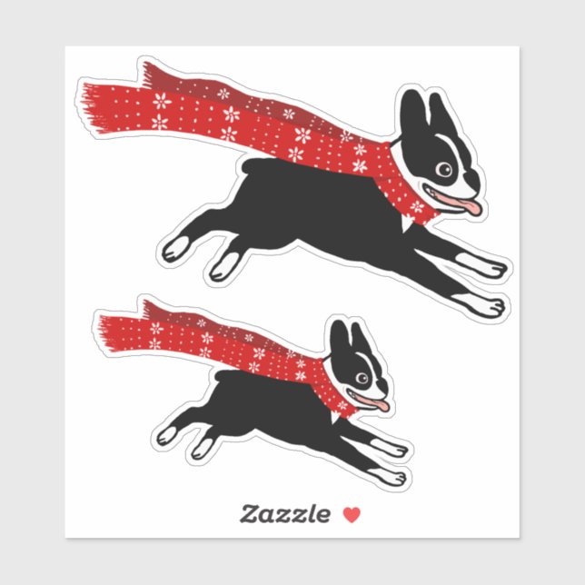 Sticker Courir Boston Terrier avec le chien mignon de l'Éc (Feuille)