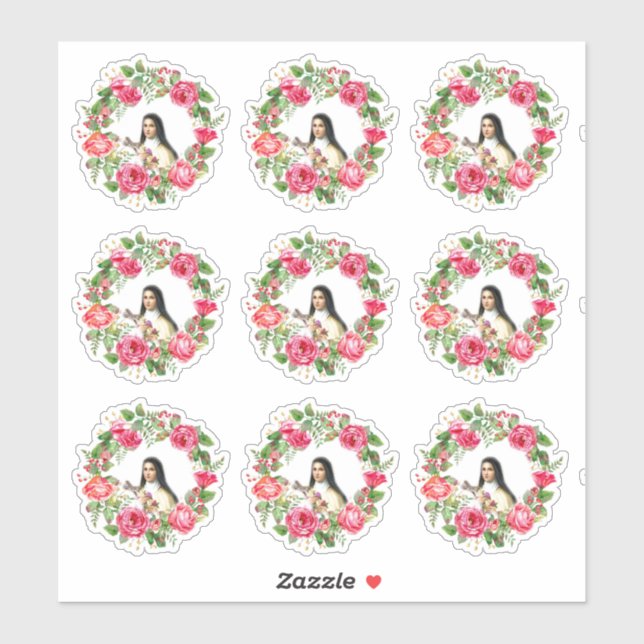 Sticker Couronne catholique de Saint-Thérèse de roses rose (Feuille)