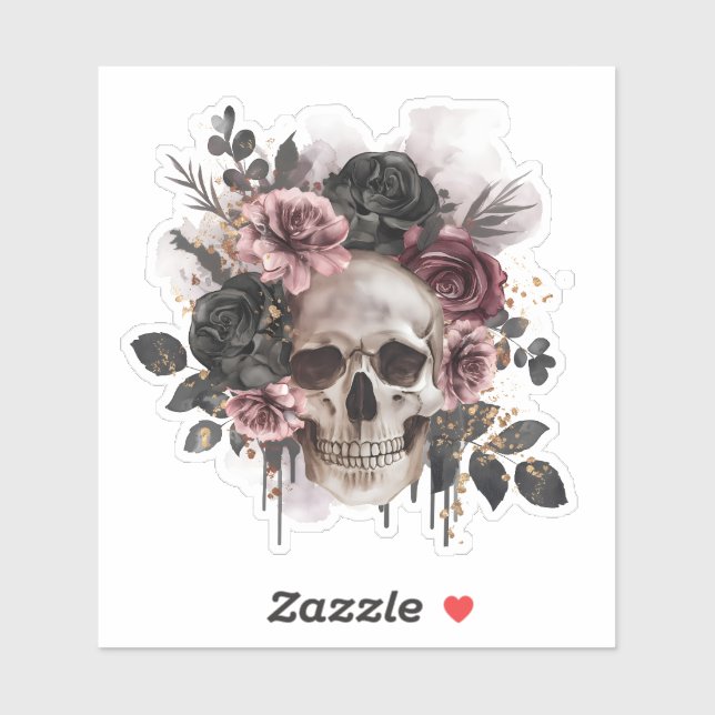 Sticker Couronne de fleurs squelette crânien pour Hallowee (Feuille)