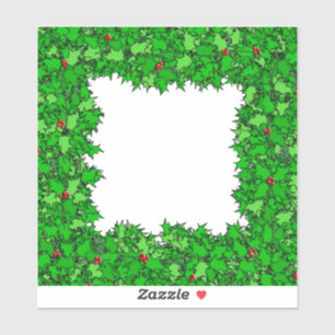 Sticker Couronne de houx bordure vert foncé et rouge