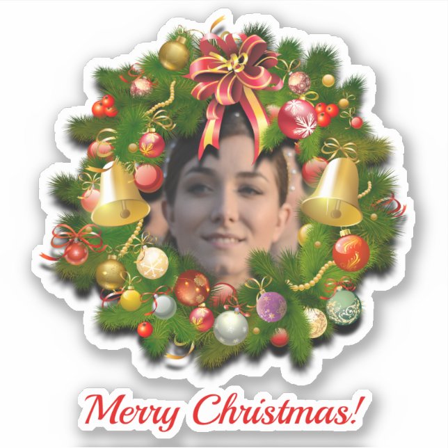 Sticker Couronne de Noël Customisée avec votre photo (Devant)