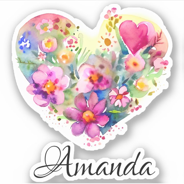 Sticker Couronne et nom du coeur floral | Aquarelle Pastel (Devant)