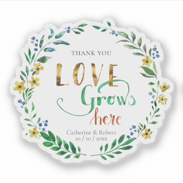 Sticker Couronne florale aquarelle Merci (Devant)