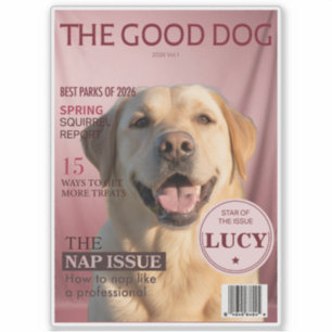 Sticker Couverture de magazine photo de chien personnalisé